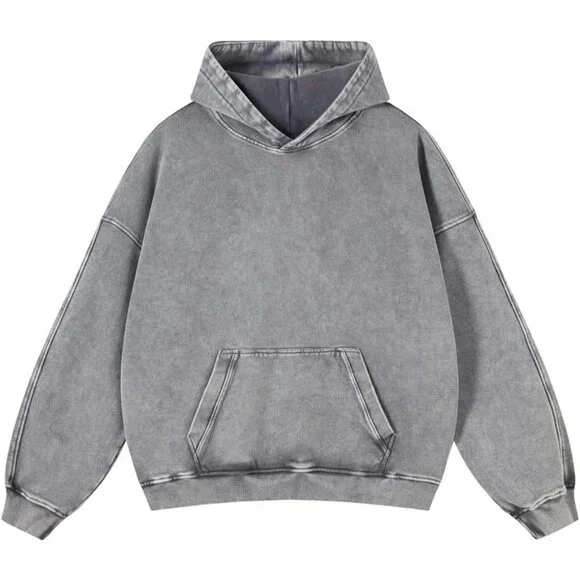 Men's Gray Pullover Plain Preppy Streetwear Cotton Vintage Hoodies Sweatshirt - Picture 1 of 5
